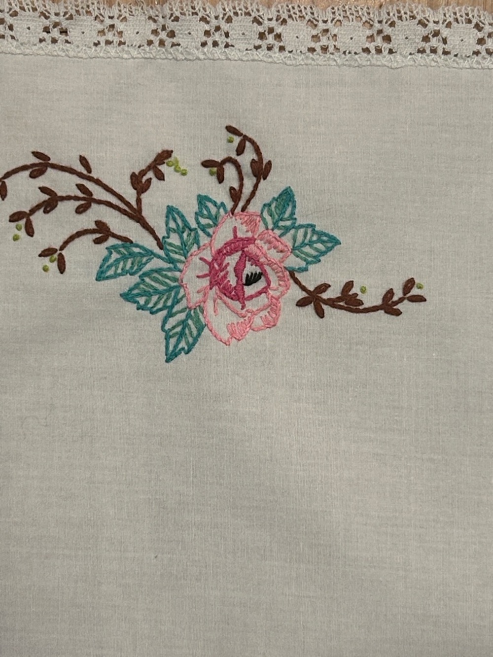 Embroidered Vintage-Style Table Runners - Floral & Pink Trim Qty 2 - Picture 11 of 14